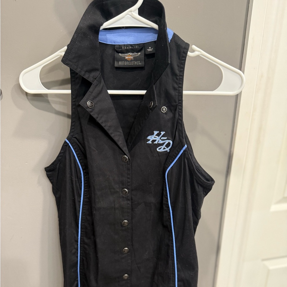 Harley-Davidson Black Sleeveless Button-Up